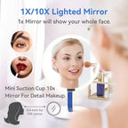 9.65-inch Lighting Makeup Mirror, 1x / 10x,Touch Control,3-Color Adjustable,Metal Stand,up and Down Adjustable Makeup Mirror, High Color Rendering, Eye-Protecting Light Source,Ultramarine