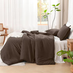Litanika Comforters Chocolate Oversized King Size, 3 Pieces Lightweight Solid Bedding Set & Collections, All Season Fluffy Bed Set (120x98In Comforter & 2 Pillowcases)