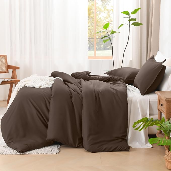 Litanika Comforters King Size Chocolate, 3 Pieces Lightweight Solid Bedding Set & Collections, All Season Fluffy Bed Set (104x90 Inches Comforter & 2 Pillowcases)