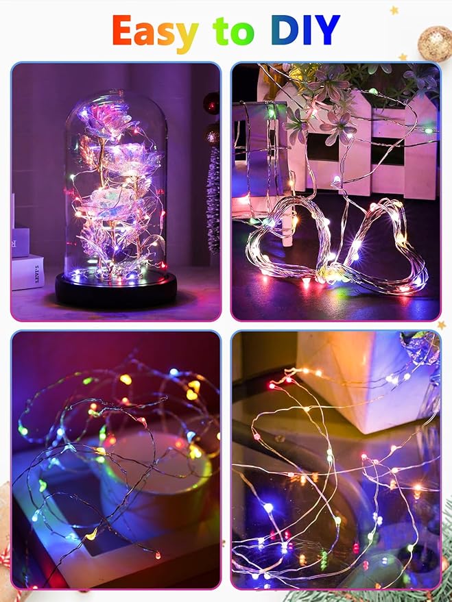 4 Pack 100 LED Fairy Lights Battery Operated with Remote, 33FT Waterproof Twinkle Lights with Timer & 8 Modes, Fairy String Light Outdoor Indoor for Bedroom Classroom DIY Christmas Decor (Multicolor)