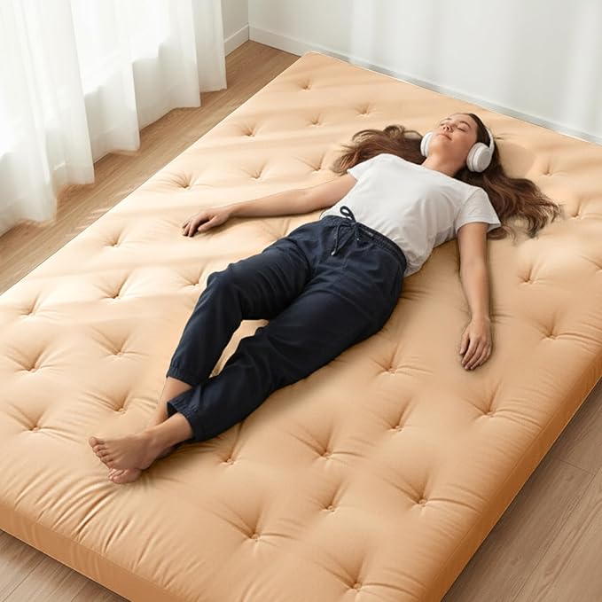 ZonLi Japanese Floor Futon Mattress Queen Size 80"x 60", 100% Cotton Cover 2.5'' Thicken Tatami Mattress, Foldable Sleeping Pad, Portable Dormitory Tatami Mat, Roll Up Floor Lounger Bed for Adult