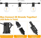 Outdoor G40 LED Globe String Lights 30Feet Dimmable Waterproof Shatterproof Patio Light with 15+2 Bulbs Connectable Commercial Hanging Lights for Christmas Patio House Backyard Balcony Party(Black)