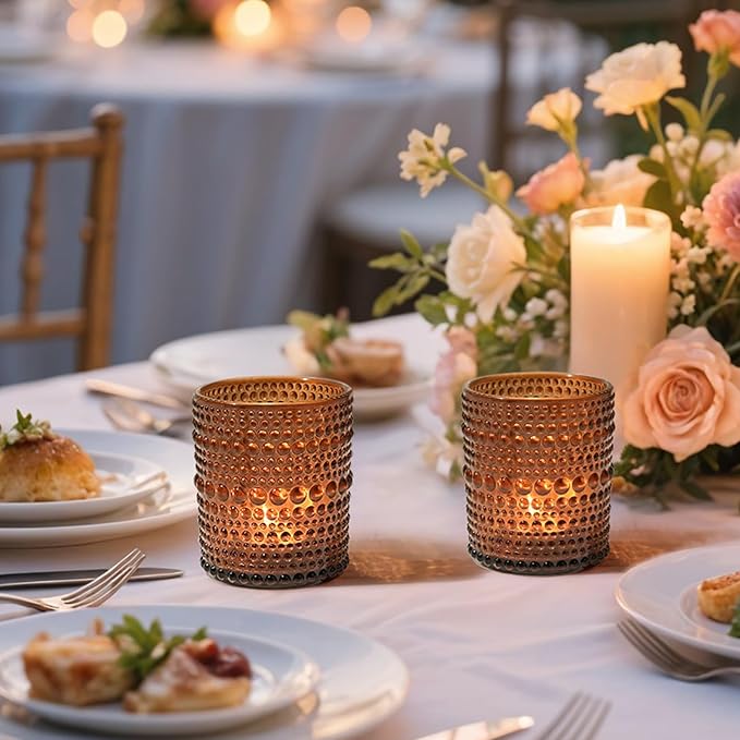 24pcs Large Votive Candle Holder for Fall Decor, 2.7 * 3.5in Large Amer Glass Tea Light Candle Holders, DIY Wax Filling Romance Tealight Candle Holders for Home Table & Christmas Thanksgiving (24)