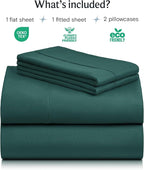 LuxClub 4 PC Queen Sheet Set, Deep Pockets Wrinkle Free Cooling Bed Sheets Hotel Bedding for Women, Men, Kids & Teens, Includes 1 Fitted Sheet, 1 Flat Sheet and 2 Pillowcases - Silky Soft Emerald