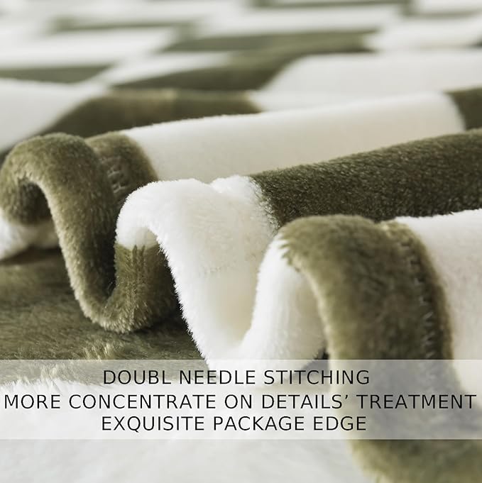 Checkered Twin Size Blanket,66x90 Inches Sage Green Microfiber Soft Cozy Fluffy Warm Hand Made Throw Blankets for Twin/Twin XL Extra Long Bed,Couch, Sofa, Chair, Camping, Picnic,Sage Green