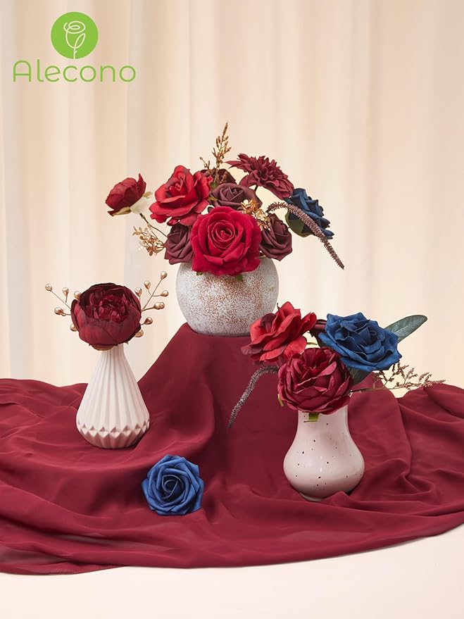 Alecono Artificial Flowers, Red Fake Flowers for Wedding, Burgundy Silk Cake Flowers for DIY Wedding Bouquets Party Decor Table Centerpieces Arrangements