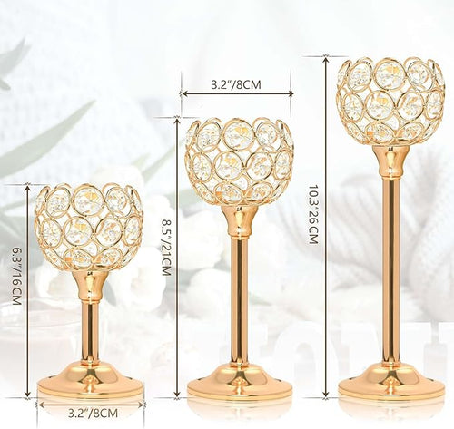 12pcs Bulk Crystal Candle Holder Set, 3 Sizes Tealight Candlestick Holders, Elegant Gold Candelabra for Wedding Table Centerpiece, Fireplace, Home & Living Room Decor