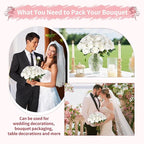 52 PCS White Artificial Roses Bulk, Fake Artificial Flowers Bridal Bouquet Silk Faux Rose with Stems for Wedding Flowers Decoration, Valentine's Day, Bridal Bouquet, Anniversary, Home Decor (52PCS)