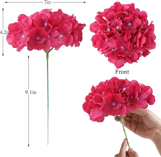 AVIVIHO Hot Pink Hydrangea Artificial Flowers Pack of 10 Full Fake Hydrangea Silk Flowers with Stems for Wedding Home Party Centerpieces Arch Spring Shop Decoration