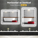 48X36 LED Bathroom Mirror with Lights, Anti-Fog, Dimmable, Backlit + Front Lit, Smart Bathroom Vanity Mirror, Memory Function, Shatterproof, Tempered Glass (Horizontal/Vertical)