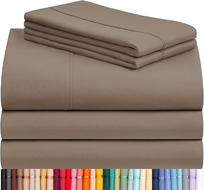 LuxClub 5 PC Split King Sheet Set, Breathable Luxury Bed Sheets, Deep Pockets Wrinkle Free Cooling Sheets Machine Washable Hotel Bedding Silky Soft - Dark Khaki Split King