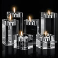 6 Pcs Crystal Tea Light Candle Holders Glass Votive Candle Stands Square Candlestick Holders for Wedding Dining Living Room Centerpiece Decorations, 1.57", 3.15", 3.94"