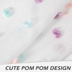 MYSKY HOME Small Curtains for Kitchen Windows Rainbow Pom Pom Curtains for Bedroom Light Filtering White Sheer Curtains for Nursery Cafe Bathroom Privacy Rod Pocket Voile 52 x 45 inch 2 Panels