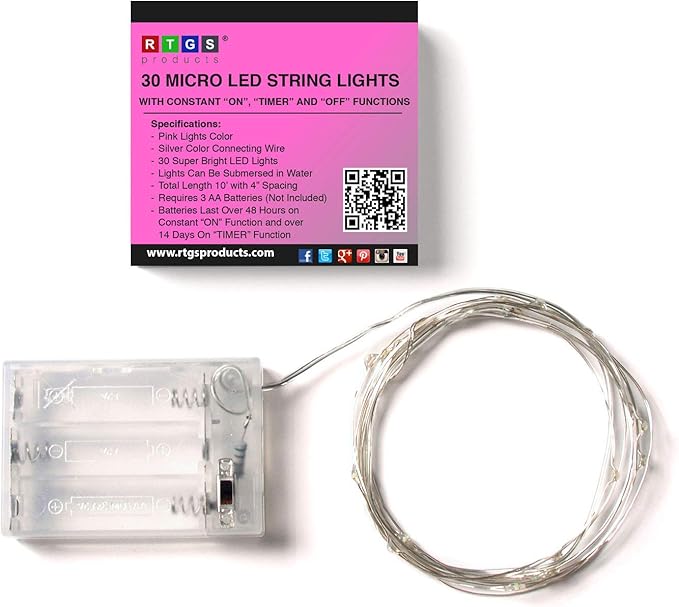 30 LEDs Pink Color String Lights Silver Wire Indoor and Outdoor 9.5 Feet Firefly Starry Fairy Lights Battery Powered for DIY, Christmas, Holidays, Party, Bedroom and Centerpieces