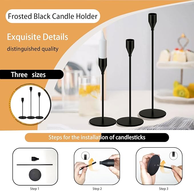 48 Pack Candle Holders Taper Candle Holders Tall Metal Candle Stands Holders for Table Centerpiece Modern Pillar & Home Wedding Decor, Matte Black