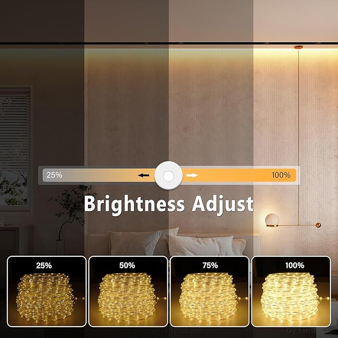 OMIKA 50ft Connectable Outdoor Rope Lights, 600 LED Warm White Strip Light Plug in for Indoor with Waterproof 8 Modes, Outdoor String Lights for Garden, Backyard, Patio, Deck, Pool, Camping Decor