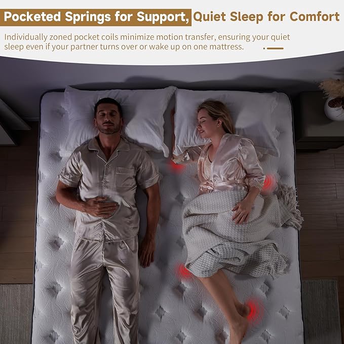 Full Size Mattress 12 Inch, Hybrid Memory Foam Mattress with Zoned Pocket Coils Support and Motion Isolation Design, Strengthen Edge Support,CertiPUR-US Certified, Medium Firm in a Box