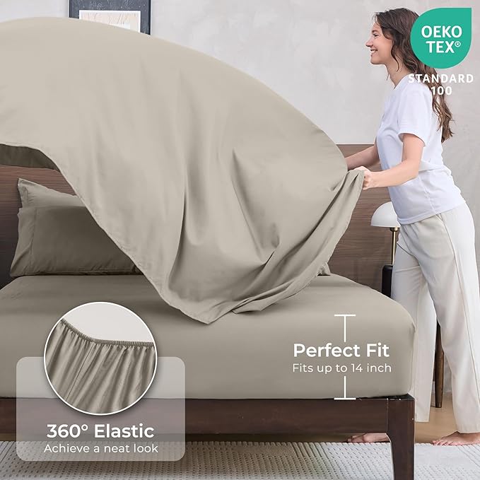 HEVUMYI Oatmeal Twin Comforter Set - 5-Piece All Season Bed in a Bag Twin, Ultra Soft Bedding Set with Comforter, Flat Sheet, Fitted Sheet, Pillowcases, Pillow Shams