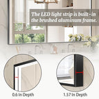 40x28 Inch LED Bathroom Mirror, Black Metal Framed Lighted Mirror for Bathroom, Wall Mouted LED Vanity Mirror with Lights, 3 Colors and Stepless Dimmable, Anti-Fog, Memory