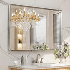 LOAAO 48X30 Inch Brushed Nickel Bathroom Mirror, Rounded Rectangle Silver Metal Frame Mirror, Brushed Nickel, Anti-Rust, Shatter Proof, Hangs Horizontally or Vertically