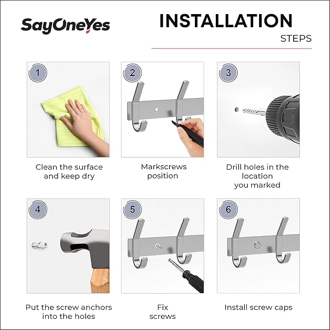 Coat Rack Wall Mount – Brushed Nickel 17 Inch Stainless Steel Hook Rail with 6 Heavy Duty Double Coat Hooks – Wall Mounted Coat Hanger for Entryway, Bathroom, Bedroom, Towel, Hat Organizer - 4 Pack