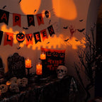 Homemory Halloween Orange Flameless Candles with String Lights, Battery Operated LED Candles with Remote and Timer, Candles for Halloween Decoration, Fall, Harvest Festival