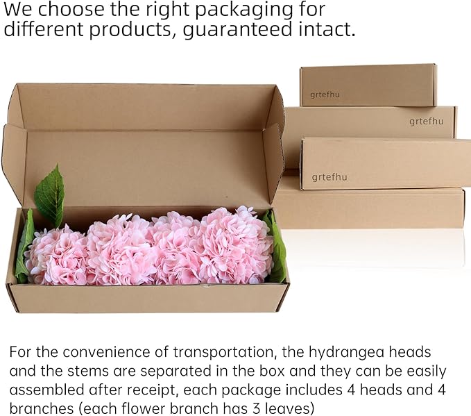 4pcs 21" Faux Pink Hydrangeas Artificial Flowers, Real Touch Silk Hydrangea Flowers with Stems for Bridal Wedding Bouquet Party Home Decor