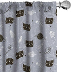 Ambesonne Outer Space Window Curtains, Astronaut Cats Exploring The Universe on Dotted Background, Lightweight Decor 2-Panel Set with Rod Pocket, Pair of - 28" x 63", Purple Grey