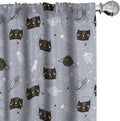 Ambesonne Outer Space Window Curtains, Astronaut Cats Exploring The Universe on Dotted Background, Lightweight Decor 2-Panel Set with Rod Pocket, Pair of - 28" x 84", Purple Grey