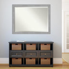 Amanti Art Silver Bathroom Mirror for Over Sink, 34x44 Vista Brushed Nickel Rectangle Vanity Mirror, X-Large Casual Frame, Hangs Horizonally and Vertically, Bathroom Wall Decor, Beveled Edge