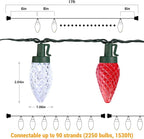 Brizled Red & White String Lights, 25 LED C9 Christmas Lights, Connectable Xmas Tree Light, Waterproof Strawberry String Light for Indoor Outside Tree Roof Garden Patio Pathway