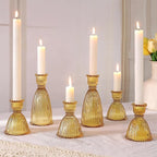 6 Pcs Amber Glass Candlestick Holders (3.5"/6", Assorted)- Tall Taper Candle Holders with Vintage Design, Candle Stick Holders in Bulk for Fall Party Decor, Amber Candle Holder for Tapered Candles