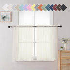Aiyufneg Ivory Sheer Curtains 36 inch Length Kitchen Tiers Short Voile Curtains/Drapes Solid Sheers Cafe Curtains Voile Bathroom Small Half Window Curtains 2 Panels Set, Rod Pocket, 40" Wx36 L