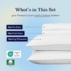 California Design Den Striped King Size Sheets Set - Soft 400 Thread Count Sateen, Natural 100% Cotton Sheets with Deep Pockets, Cooling and Durable Bedding Set - Striped White