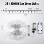 Star String Lights Plug in - 33 ft 100 LED Star Fairy String Lights with Remote and Timer, 8 Modes Waterproof for Bedroom Tent Loft Bed Window Backyard Patio Porch Balcony Staircase Party, White