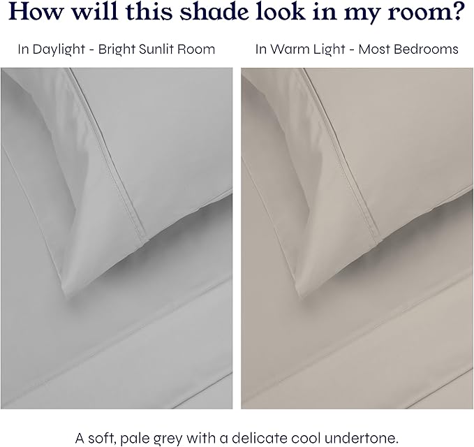 California Design Den King Bed Sheets Set - Soft 400 Thread Count Sateen, Natural 100% Cotton Sheets, Deep Pockets with All Around Elastic for a Snug Fit, Cool & Durable Bedding Set - Light Grey