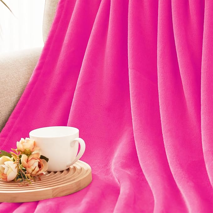 Exclusivo Mezcla Extra Large Fleece Throw Blanket for Couch, Sofa, 300GSM Super Soft and Warm Blankets, Hot Pink Throw All Season Use, Cozy, Plush, Lightweight, 50x70 Inches