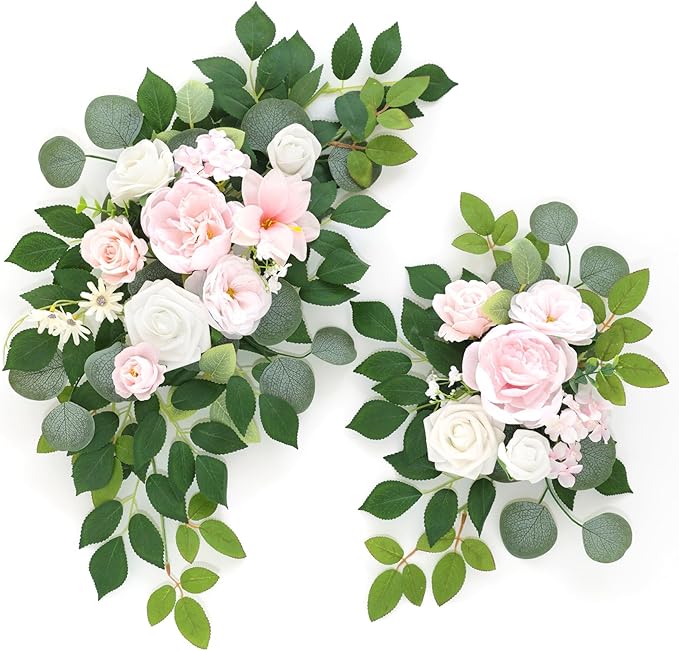 Artificial Flowers Decorations Pack of 2,Centerpieces for Wedding Reception Backdrop Decoration, Floral Decor Wall Home Entryway OutdoorDecorations (Creamy Pink)