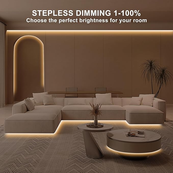 32.8ft COB Led Strip Light with Remote, 2700K Dimmable Bright Warm White Led COB Strip Light, White Led Strip Light for Mirror, Stair, Cabinet, Room
