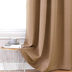 ChrisDowa 100% Blackout Curtains for Bedroom with Black Liner, 2 Thick Layers Total Blackout Thermal Insulated Grommet Window Curtains 2 Panels Set (Cappuccino, 42 x 63 Inch)