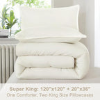 Litanika Oversized King Comforters Ivory Super King Size, 3 Pieces Lightweight Solid Bedding Comforter Set, All Season Fluffy Bed Set (120x120In Comforter & 2 Pillowcases)