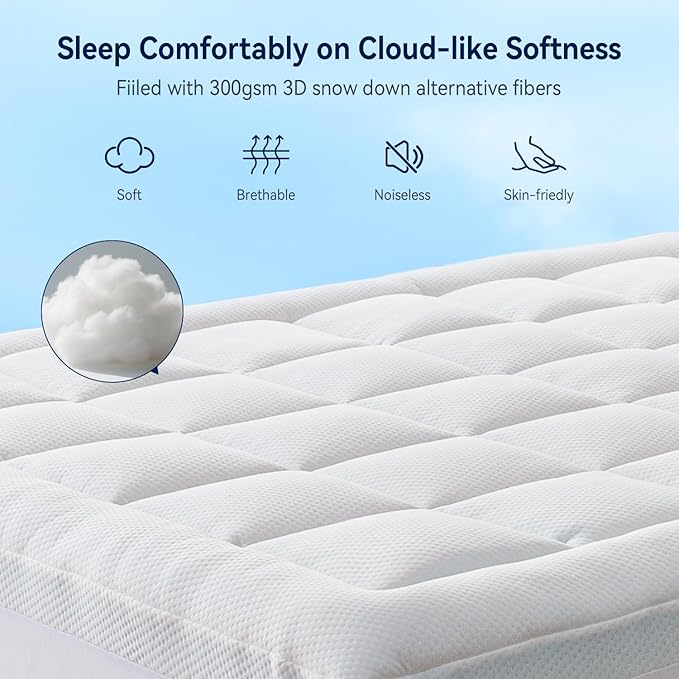 ELEMUSE RV Short Queen Dual Layer 3 Inch Memory Foam Mattress Topper, 2 Inch Cooling Gel Memory Foam Bed Pad and 1 Inch Soft Pillow Top Mattress Pad for Back Pain Relief & Hot Sleepers