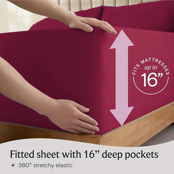 LuxClub 4 PC King Sheet Set, Breathable Luxury Bed Sheets, Deep Pockets Wrinkle Free Cooling Bed Sheets Machine Washable Hotel Bedding Silky Soft - Burgundy King