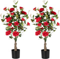 Artificial Rose Flower Trees 2 Pack- 38’’ Lifelike Plant in Pot with Red Flowers Decorative Rose Trees for Home, Office, Wedding, and Event Decor, Red