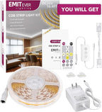EMITEVER COB LED Strip Lights Kit Warm White with Remote & 24V Power Supply,16.4ft Dimmable Tape Light 2700K, High Density 2400LEDs, 300+LM/FT, CRI90+, Suitable for Bedroom Kitchen Cabinet Lighting