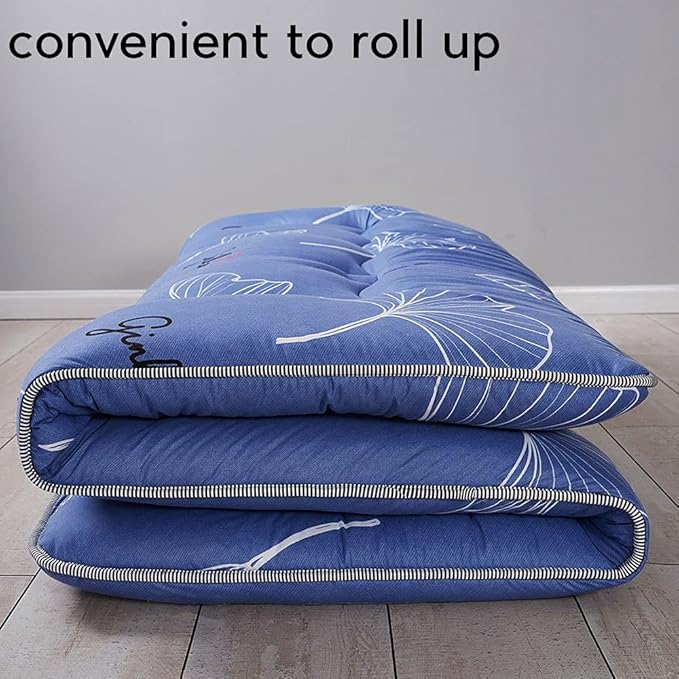 MAXYOYO Leaf Printed Japanese Futon Floor Mattress, Thicken Sleeping Pad Floor Bed Roll Up Camping Guest Mattress Folding Couch Bed, Queen Size