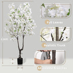 Artificial White Cherry Blossom Tree 6ft(72in) Faux Floor Green Plant for Indoor Decor Natural Potted Tree Realistic Cherry Flowers Wood Trunk for Home Living Room,Office Perfect Weeding Gift