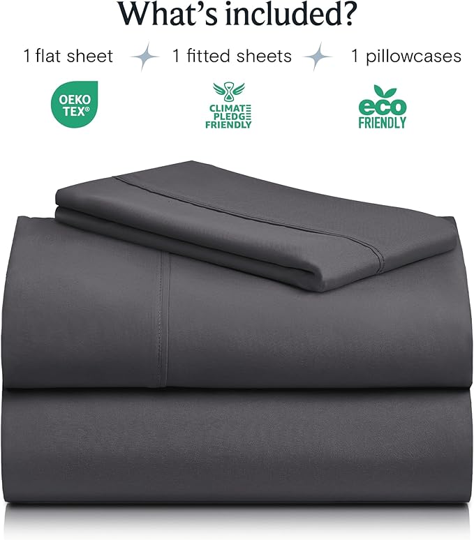LuxClub Twin XL Sheets - Soft Kids Twin Bed Sheets for Boys and Girls, 3 PC Deep Pockets Wrinkle Free Kids Fitted Sheets Machine Washable Hotel Bedding Silky Soft- Dark Grey Twin XL