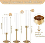 6Pcs Hurricane Glass Candle Holders Gold Candlestick Holders Taper Candle Holder with 9.8" Windproof Clear Cylinder Covers for Outdoor Indoor Tall Candle Stick Holder Decor for Wedding Party Fireplace