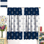 Anchor Pattern Curtains, Nautical Theme Navy Blue White Anchor Sea Life Adventure Print Blackout Window Treatments for Living Room Boys Men's Bedroom 42x54 Inch
